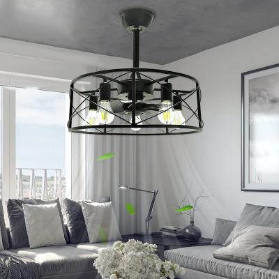 Caged Ceiling Fan with Light, Enclosed Industrial Ceiling Fan Lights with Remote Control, Flush Mount/Boom installation, Modern Bladeless Ceiling Fan with light, Living Room Bedroom Kitchen